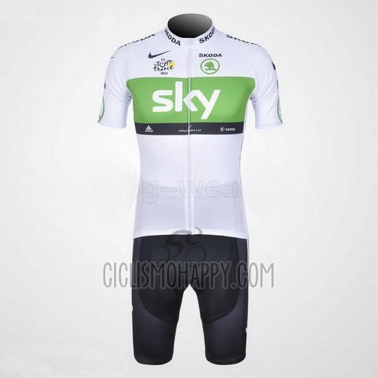 Sky Lider Cycling Jersey Bib Short 2012 Men Short Sleeve White and Green